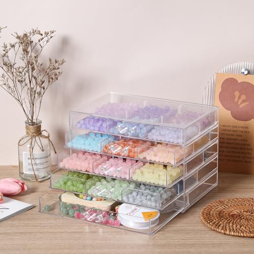 CLUQMEIK 5-Tier Large Bead Organizer Box, Acrylic Jewelry Storage Bead Containers with 5 Drawers, Suitable for Bracelet Making DIY Storing Beads Jewelry Rock Buttons.