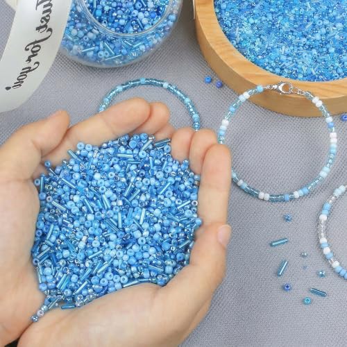 Blue Seed Beads for Jewelry Making Glass Bugle Beads for DIY Craft - color: Blue