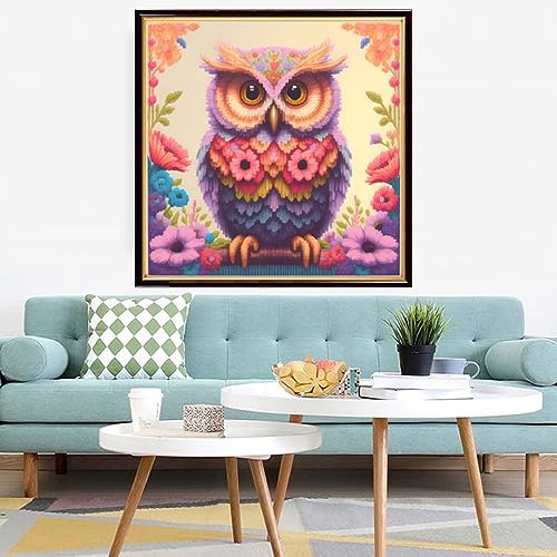 Redxing Stamped Cross Stitch Kits Embroidery kit for Beginners Adults Full Range of Embroidery Patterns Starter Kits DIY Printed Cross Stitch Kits Needlepoint Kits 11CT-Colorful Owl 17.7x17.7 inch - color: Style 24