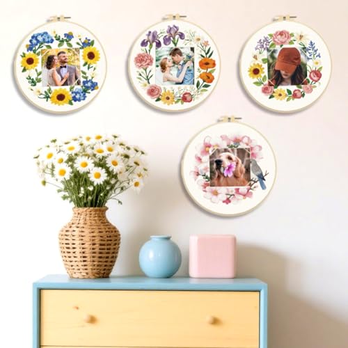 ORIGACH 4 Pack Floral Frame Embroidery Kits for Beginners - style: Floral Frame