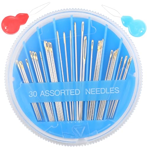 Eketirry Premium Hand Sewing Needles，1 Pack 30-Count Assorted Needles for Sewing Repair, 6 Different Sizes Sewing Needles with 2 Threaders (Blue, 1) - style: Blue