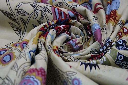 Indian Hand-Block Printed Jaipuri Flower Print Floral Ethnic Sanganer Kurti Print Cotton Fabric (Beige Mukut, 3 Yard) - color: Beige Mukut, size: 3 yard