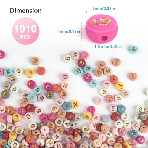 SUTOUG 1010PCS Colourful Letter Beads, 4x7mm Round Alphabet Beads (Gold) - color: Colorful