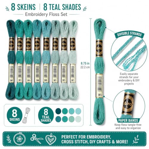 FASHEWELRY 70 Yards Handmade Polyester Embroidery Floss Crewel Cross Stitch Threads 0.5mm 6-Ply Embroidery Thread Bulk for Beginners Adult DIY Sewing Knitting Supplies (Light Sea Green) - color: Light Sea Green, size: 0.5mm