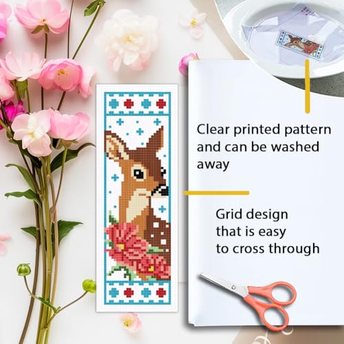 ORIGACH 6 Set Deer & Flower Cross Stitch Bookmark Kit for Beginner - style: Deer & Flower
