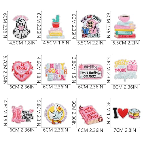 12pcs Love Reading Iron/Sew on Patches, Cute Book Embroidered Applique, Fashion Decoration for Clothes, Hat, Bag, Dress, Shirt, Jeans - color: 12pcs Reading