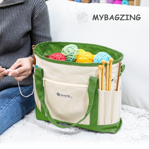 Large Yarn Bags for Crocheting, Canvas Crochet & Knitting Project Tote - color: Lime, size: Large-15”