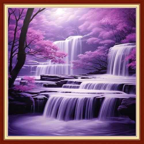 Funxvoot Stamped Cross Stitch Kits Beginners Full Range of Embroidery Starter Kits for Adults 11CT Printed Cross Stitch Kits for Beginners Adults-Maple Leaf Waterfall 18x18 inchs - color: CrossStitch38
