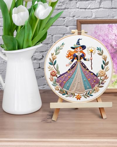 ERKOON Embroidery Kit for Beginners Adult, Cross Stitch Set Include Embroidery Cloth Hoops Threads for Craft Lover Hand Stitch with Embroidery Skill Techniques (White Witch) - color: White Witch