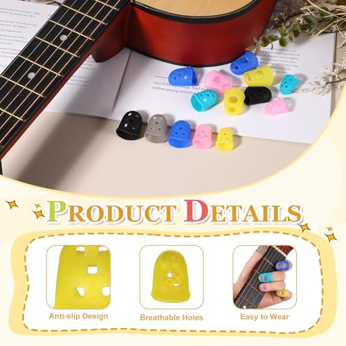 PATIKIL Rubber Finger Tips, 5 Sizes 20 Pcs Guitar Fingertip Protector Silicone Thimbles Knitting Accessories for Hand Sewing Paper Sorting Money Counting Guitar Playing, Yellow - color: Yellow