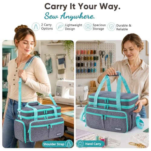 AMOIGEE Double Layer Sewing Organizer Bag with 2 Clear Storage Sewing Boxes - color: Grey