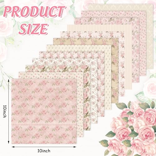 Whaline 12 Pcs Spring Fabric Squares Cotton Fabric Bundles Small Pink Retro Rose Floral Sewing Fabrics for DIY Sewing Craft Decor, 10 x 10 Inch - color: Pink, size: 10 x 10 inches