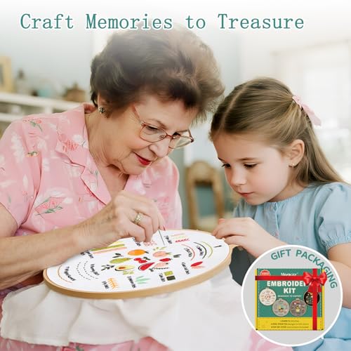 Meyocky Embroidery Kit for Beginners to Learn 31 Basic Stitches with Video - color: Multicolor