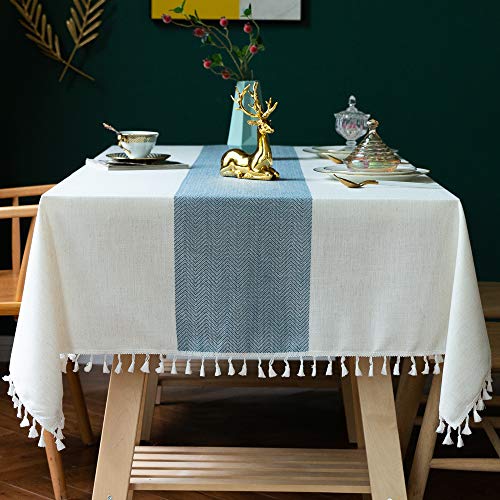 Oubonun Tablecloths for Rectangle Tables - color: Beige，blue Stripe, size: 120" x 55" (Rectangular)