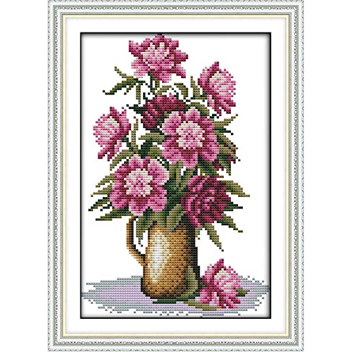 ITSTITCH Stamped Cross Stitch Kits for Beginners Full Range of Cross Stitching Preprinted Pattern for Kids or Adults, 11CT DIY Embroidery Needlepoint Starter Kits-Pink Flower，9.5×14.6 inch - color: Pink Flower，9.5×14.6 inch