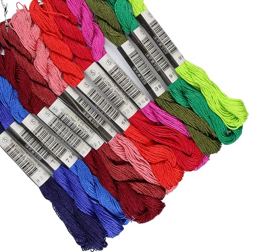 KCS 328 Yards(300 Meters) Mercerized Pearl Cotton Crochet Needlepoint Thread,Size 5, 12 skeins,Mixed Color 12 - color: 12color12, size: 12 skeins