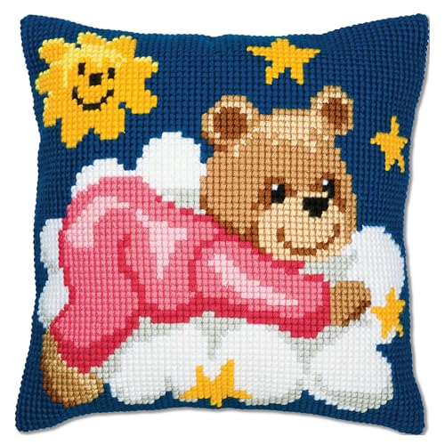 Vervaco Teddy Cushion Cross Stitch Kit (Pink) - color: Pink