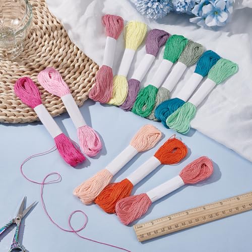 FREEBLOSS 12 Pcs 262 Yards Sashiko Thread Sashiko Skein Cotton Embroidery Floss Japanese Quilting & Embroidery Supplies Sewing Thread - color: Green & Red