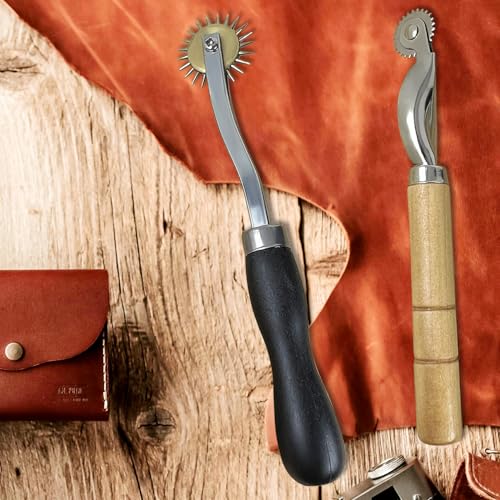 2 PCS Tracing Wheel Set, Professional Stitch Marking Spacer Tool, 2mm & 4mm Needle Point Pounce Wheel with Wooden Handle, Stainless Steel Perforator for Sewing Patterns, Leather & Craft Projects