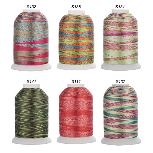 Simthread 6 Colors Polyester Variegated Embroidery Machine Thread 1100 Yards (1000M) for Decoration Babylock Singer Brother Janome Pfaff Husqvarna Embroidery and Sewing Machines - Festival Series - color: Festival