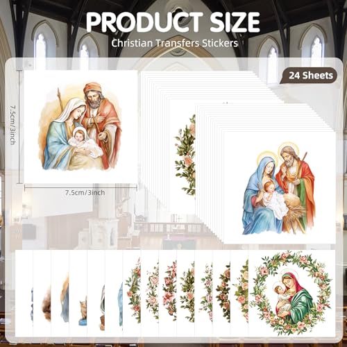ZMRU 24 Sheets Vintage Christian Rub On Transfers for Crafts, Jesus Stickers for Wood,Furniture Decals, Glass Candle Holder, Porcelain, Candles, Sympathy Gifts, Fabric Projects,3 * 3inch - color: Advent of Jesus