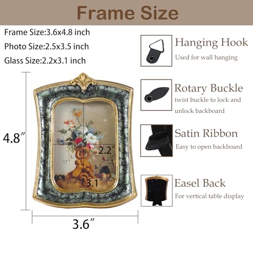 Vintage Picture Frame 2.5x3.5 Antique Ornate Photo Frame Tabletop and Wall Hanging, Decorative Retro Design Home Decor, Old-Fashioned Photo Gallery Art, Moss Agate Green - color: Moss Agate Green, size: 2.5x3.5