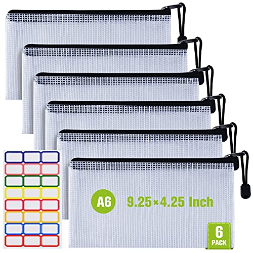 6PCS Mesh Zipper Pouch Bags: A6 Clear Zipper Pouches for Classroom, Black - color: Black, size: A6 (9.25×4.25 inch)