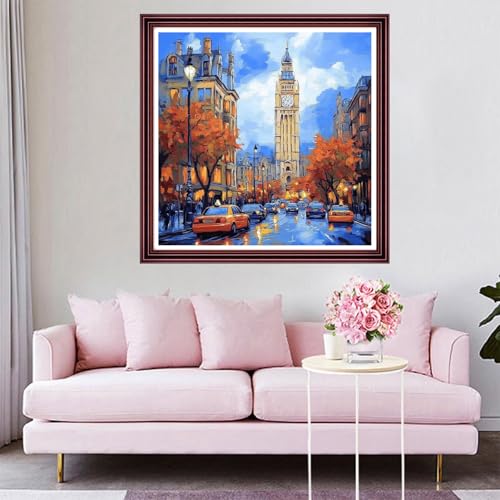 Funchey Counted Cross Stitch Kits for Adults Needlepoint Kits Unprinted Cross Stitching Embroidery Kit 11CT Cross Stitch Supplies-New York Street View 18x18 inch - color: ArtsKit20