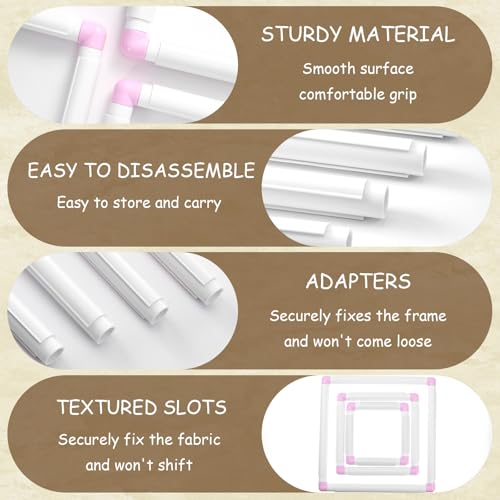 3 Pcs Square Embroidery Hoops, Embroidery Snap Frame, Plastic Cross Stitch Snap Frames, DIY Sewing Tool for Cross Stitching, Quilting, Needlepoint(6"x 6", 8" x 8", 11" x 11")