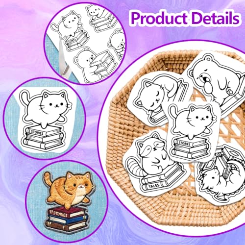 ORIGACH 4 Sheets A4 Large Cute Animal and Books Water Soluble Embroidery Patterns, Stick and Stitch Embroidery Papers with Animal Reading Books Designs, Wash Away Printable for Hand Sewing Lovers - color: Animal & Books