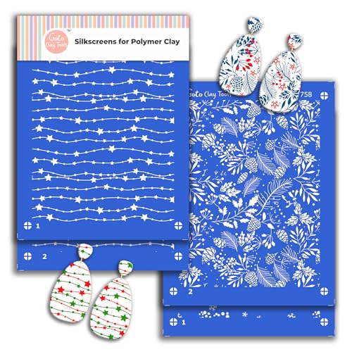 2 Layers Christmas Star String Slik Screens, 2 Layers Christmas Berry silkscreens for Polymer Clay Earring Making SSCMB-66 - color: SSCMB-66