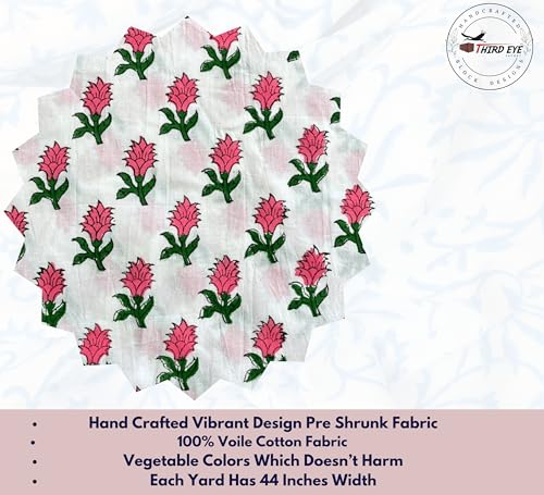 100% Cotton Fabric by the Yard, Hand Block Print Fabric for Sewing RB-187 - color: Rb-187 White, size: 1 Yard pre cut