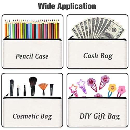 ZeeDix Small Canvas Zipper Pouch for Makeup Pencil Travel Storage 8.3x5 In - color: White, style: 12 Pcs