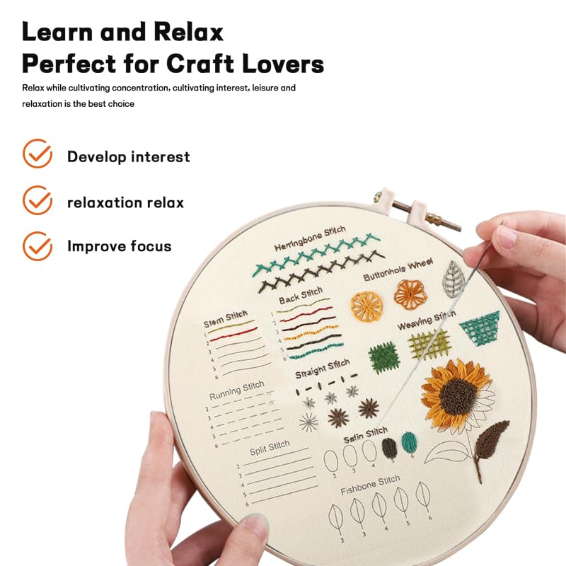 JOINRUN Beginner Embroidery Kit for Adults, 4 Pack with Video Tutorial - color: Fox