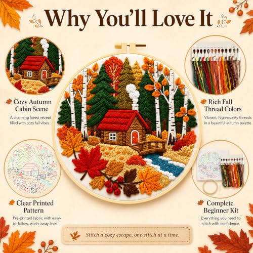 Zhenqing Autumn Cabin Embroidery Kit for Beginners (C0140) - color: Autumn Cabin