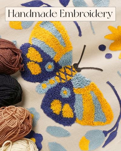 Miss Adola Lightweight Embroidery Canvas Tote Bag - color: Blue Butterfly