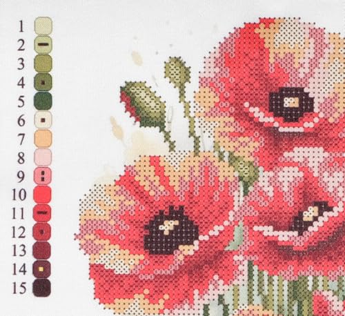 AllAboutEmbroideryUA Bead Embroidery kit Poppies DA-2118 Beaded Cross Stitch Floral Needlework kit