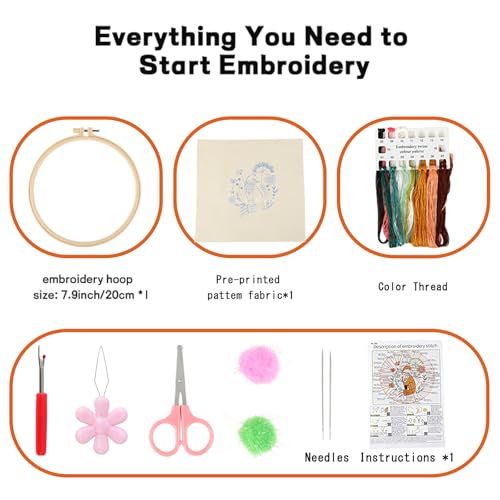 Beginner Fox Embroidery Kit for Adults, Pre-Printed with Video Tutorial - color: Fox