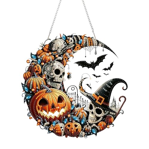RYMILIE Halloween Diamond Art Kits for Adults Witch and Pumpkins 8x8inch - color: DP04102