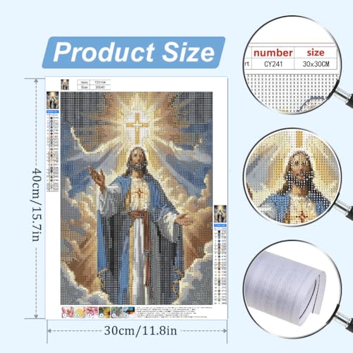 WCHUIMM 5D Diamond Art Kits for Adults Jesus, Cross Full Drill DIY Rhinestone Embroidery Set Paint with Religion Diamonds Art by Number Kits Cross Stitch Home Wall Craft Decoration 12x16 Inch - color: Jesus