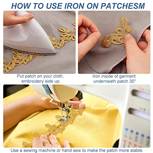 NBEADS 4.37 Yards Gold Embroidery Polyester Ribbons, 2.3 Inch Wide Adhesive Goldenrod Lace Trim Iron on Metallic Flower Lace for Sewing Costumes Gowns Home Decor Garment Accessories - color: 2.3 Inch Gold Ribbons