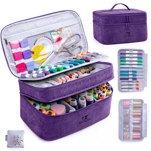 Double-Layer Sewing Organizer Bag with Pin Cushion for Sewing Supplies - color: Purple, size: Style A - Courony