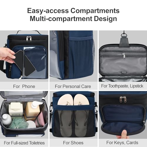 F-color Crossbody Shower Caddy Portable - Shower Bag with Hands-Free Strap - color: Dark Blue with Strap