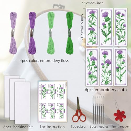 ORIGACH 6 Set Cirsium Cross Stitch Bookmark Kit for Beginner - style: Cirsium