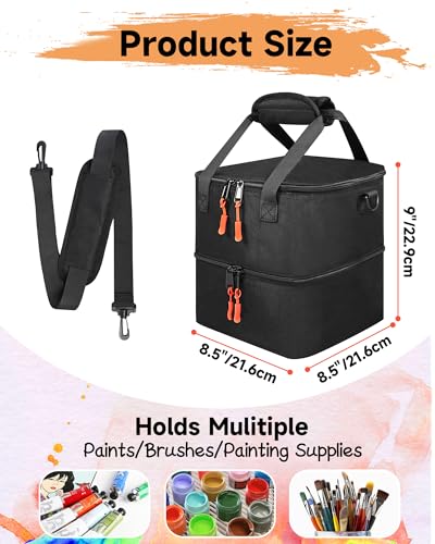 Acrylic Paint Organizer Bag for 72 Bottles (2 oz), Portable Acrylic Paint Storage Case with Shoulder Strap & Handle,Double Layer Art Supply Carrying Bag with Removable Dividers & Extra Pocket