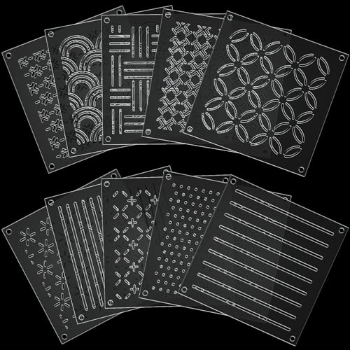 Colingmill 10 Sets Acrylic Sashiko Stencil 4.7 Inch Acrylic Embroidery Tool
