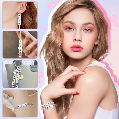 Amaney 810pcs Square Letter Beads 6x6mm Acrylic Alphabet Letter Beads White with Black Letters for Jewelry Making Bracelets Necklaces Key Chains - color: White&Heart, size: 6x6mm
