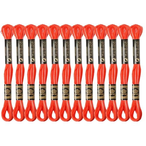 12 Skeins Embroidery Floss, Colorful Embroidery Floss 6 Strands Polyester Variegated Gradient Cross Stitch Thread for Sewing, Gradient Orange-Red - color: Gradient Orange-Red
