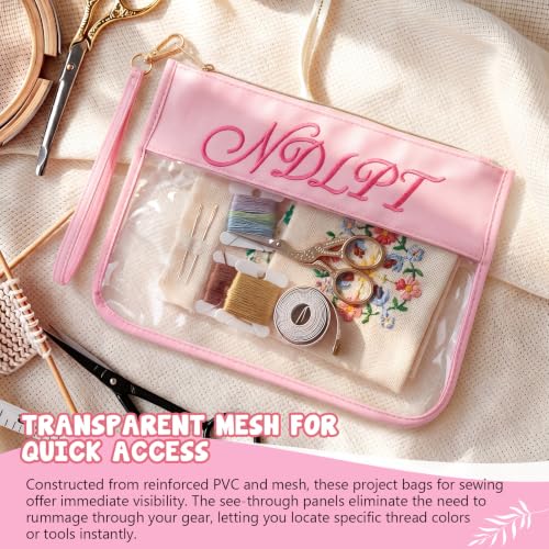 Sabary 2 Pack Needlepoint Project Bags, Sewing Project Bag 12 * 8.8 Inch "ndlpt" Embroidery Storage Organizer with Zipper, Craft Bags for Quilting Crochet Cross Stitch Knitting Embroidery(Pink) - color: Pink