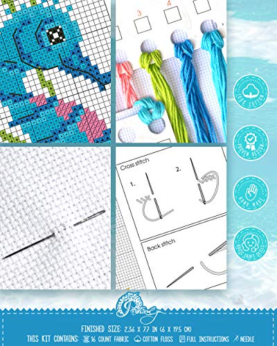 Povitrulya Seahorse Cross Stitch Bookmark Kit - Embroidery Set for DIY Book Marker - color: Seahorse